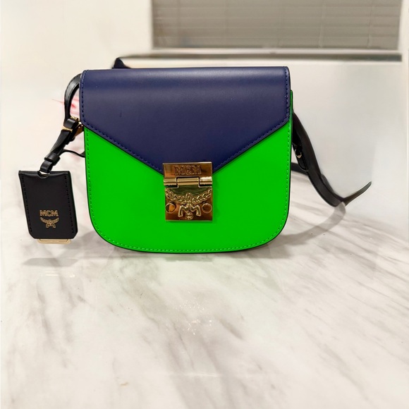 MCM Handbags - MCM Navy and Neon Green Crossbody Bag